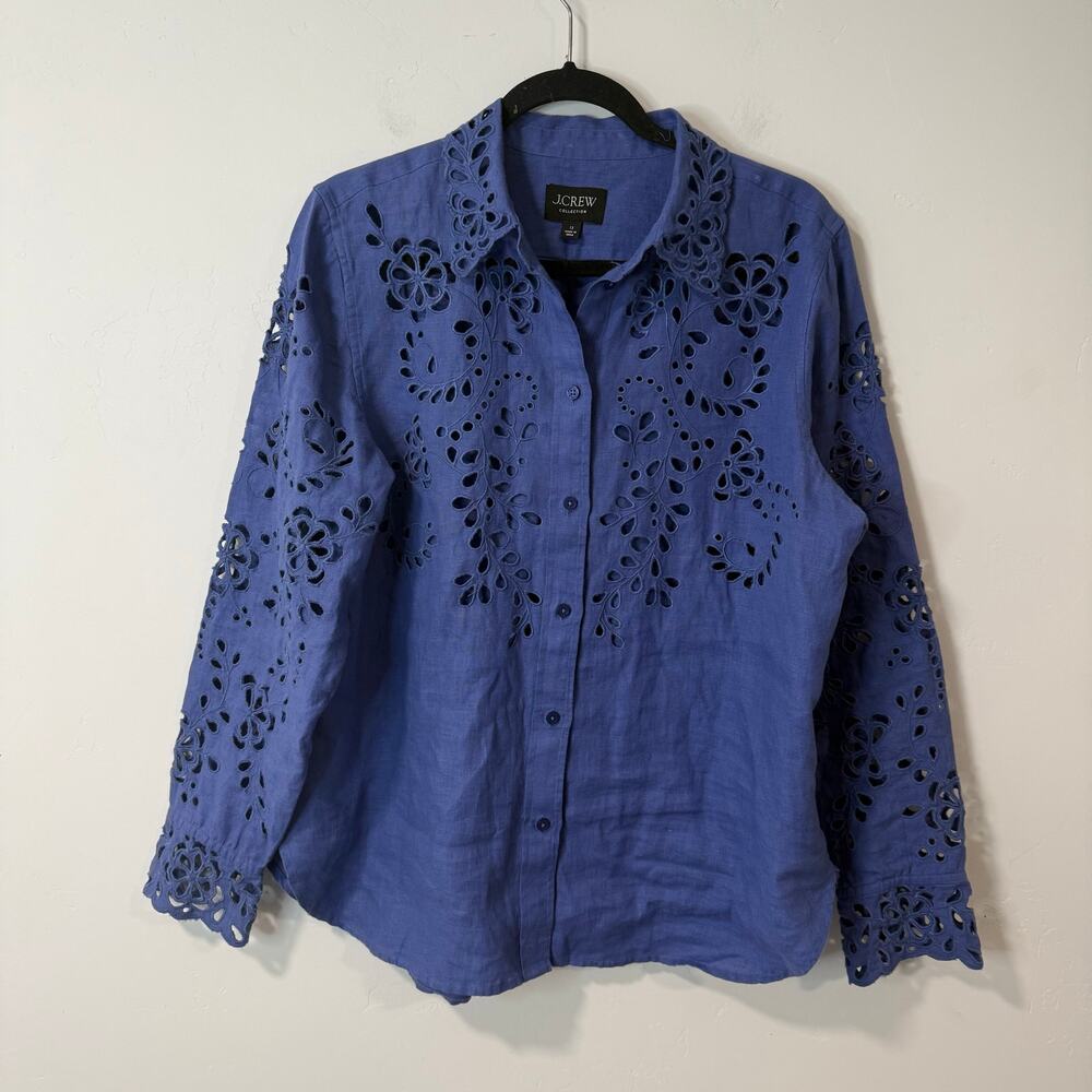 J. Crew Blue Eyelet Button-Up Blouse
